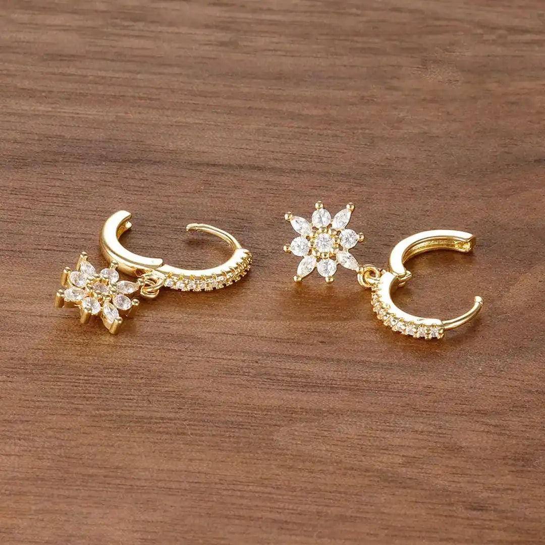 Boucles d'oreilles pendantes en cristal classique en forme de flocon de neige