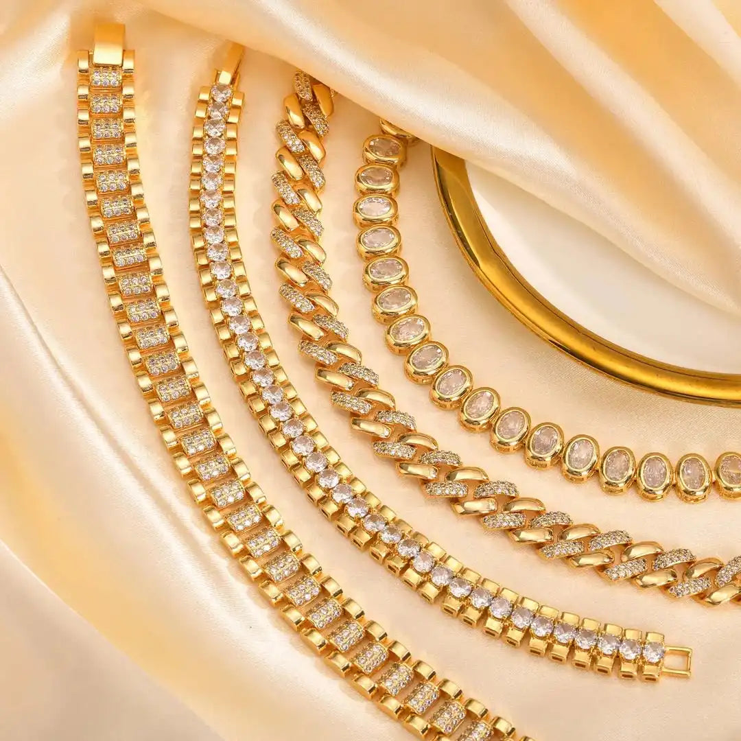 Bracelet Ajustable en Zircon Cubique Doré Gros