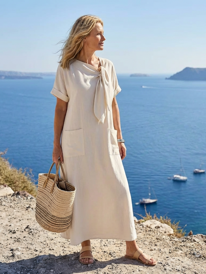 ELOWYN™ | Robe Maxi à Col Rond et Manches Courtes avec Poches