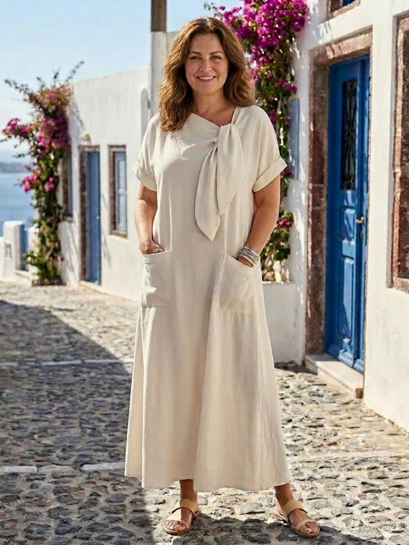 ELOWYN™ | Robe Maxi à Col Rond et Manches Courtes avec Poches