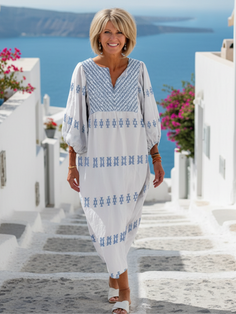 EVADNE™ | Robe maxi brodée à manches longues et décolleté en V