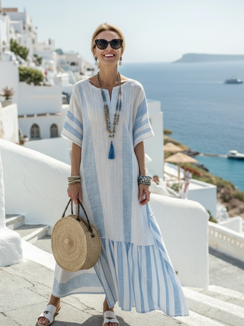 LONE™ | Robe maxi à manches courtes et col rond à rayures