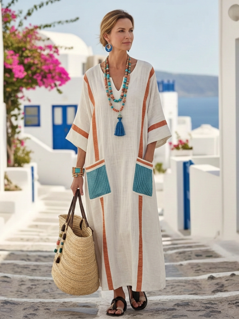 NOEMI™ | Robe Maxi à Manches Mi-Longues et Poche en V