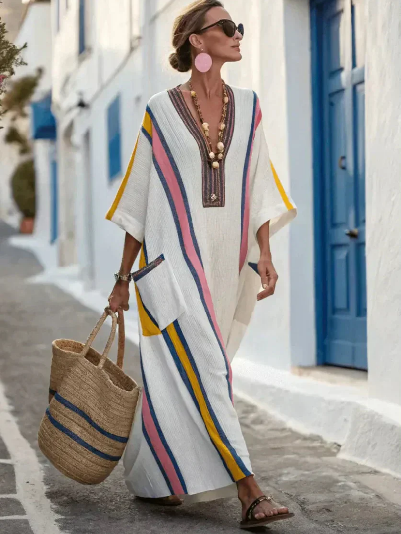 NOEMI™ | Robe Maxi à Manches Mi-Longues et Poche en V