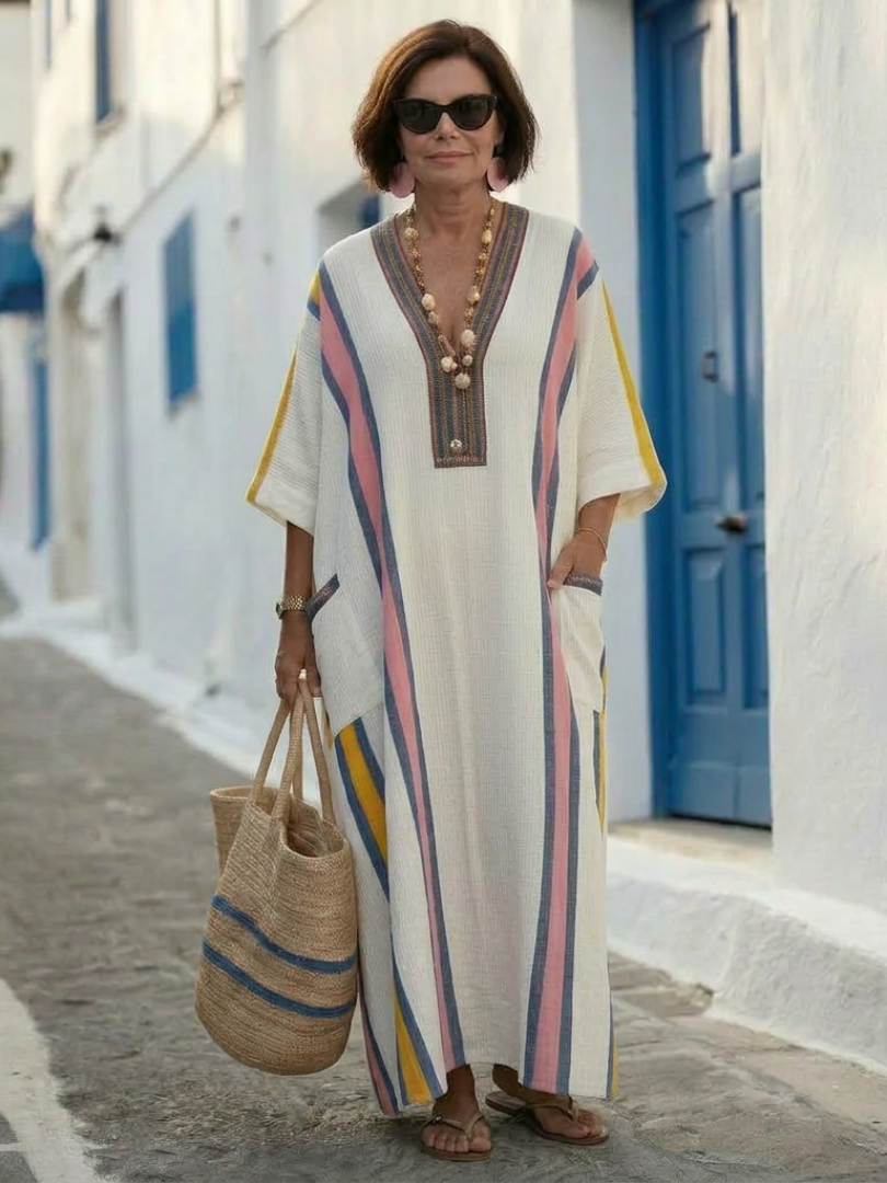 NOEMI™ | Robe Maxi à Manches Mi-Longues et Poche en V