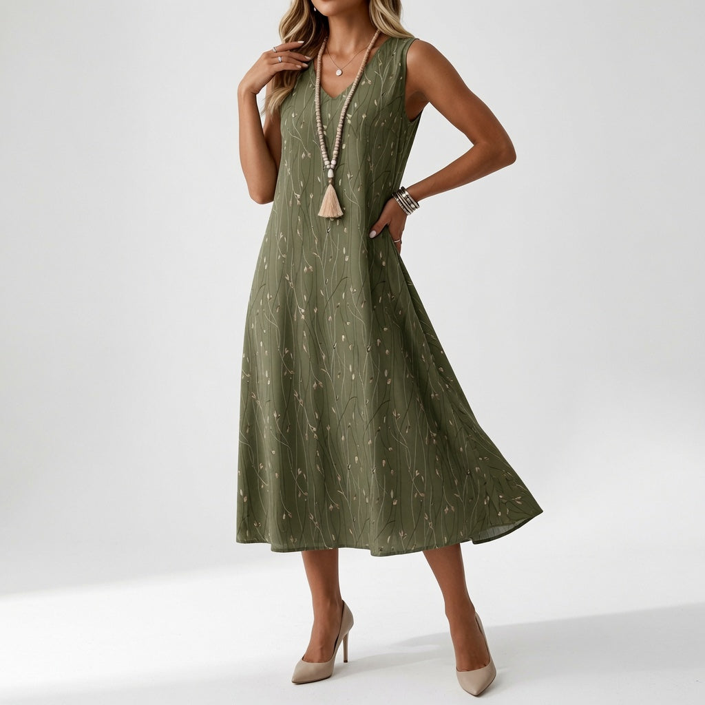 Noëlle | Robe Midi Fleurie Élégante