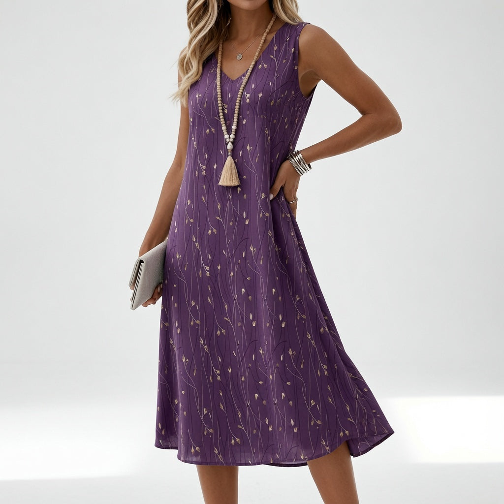 Noëlle | Robe Midi Fleurie Élégante