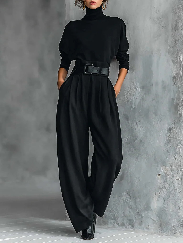 LISA™ | Ensemble noir 2 pièces avec ceinture