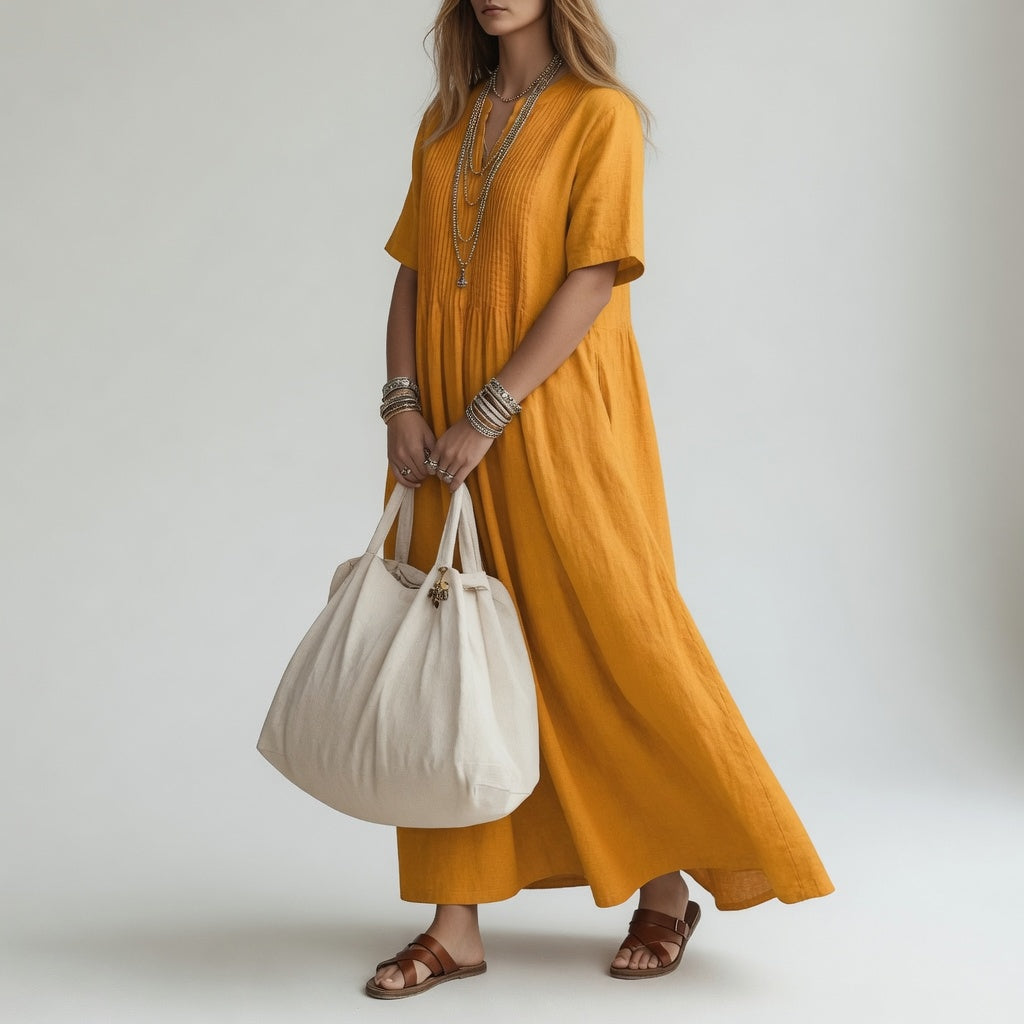 PÉLAGIE | Robe longue coton col V liberté estivale