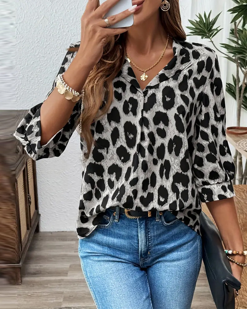 Astoria - Blouse à Manches Mi-Longues Imprimé Léopard Large