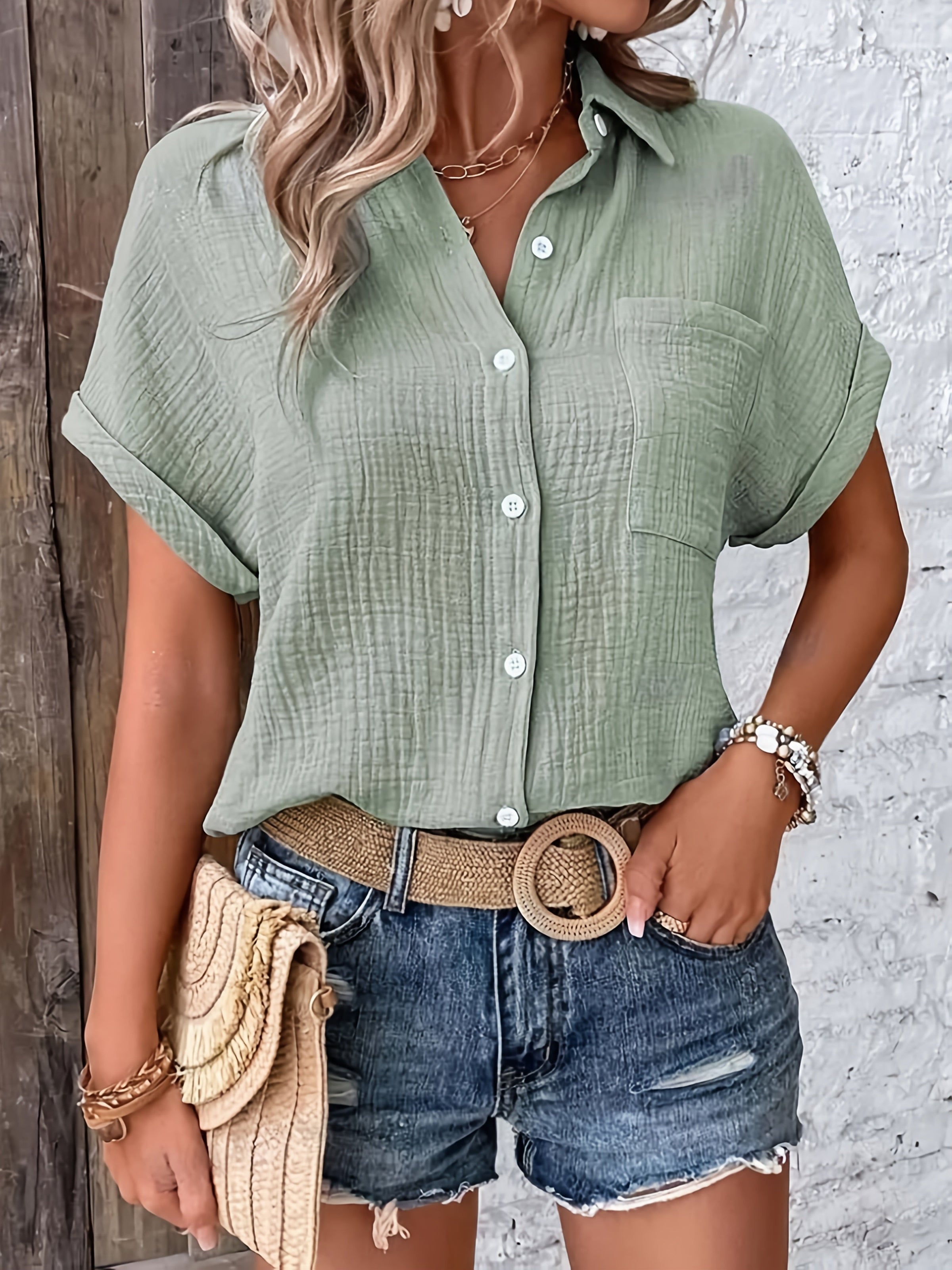 Emery | Blouse d'été texturée à boutons