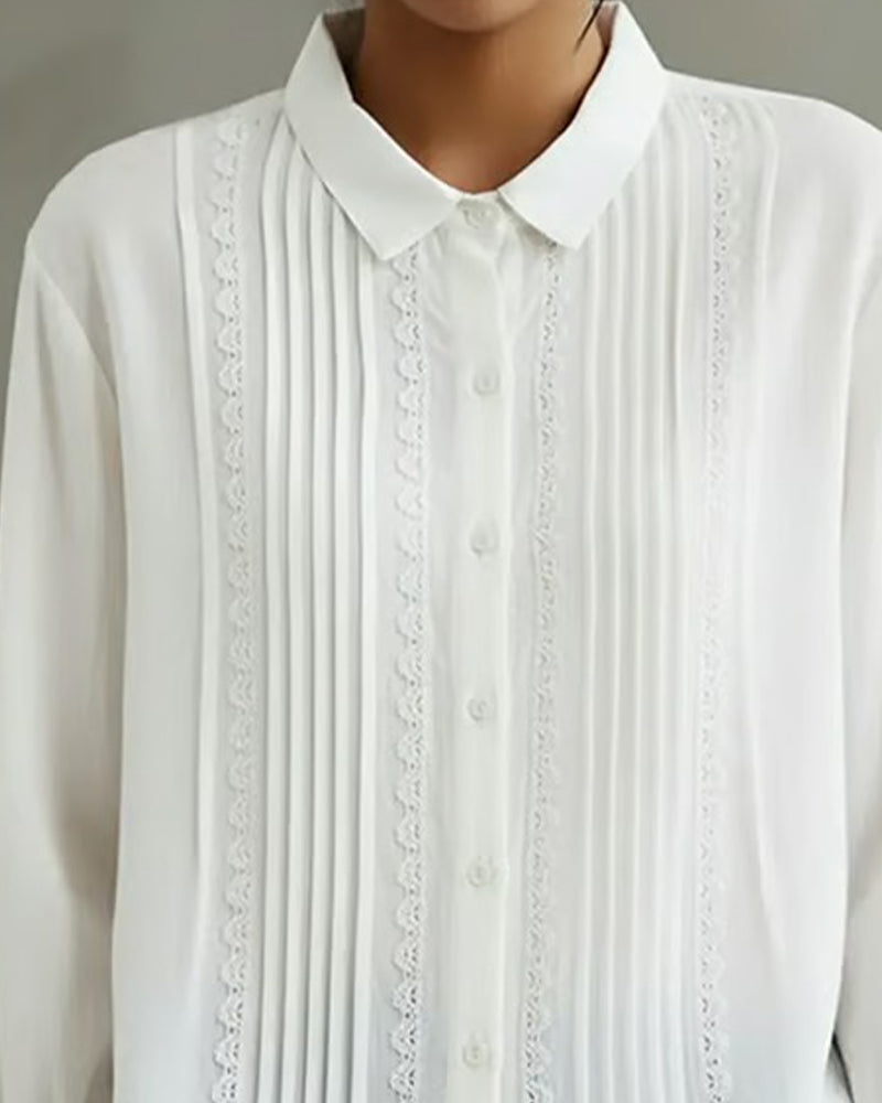 Cadrina - Chemise Élégante en Coton et Lin avec Dentelle
