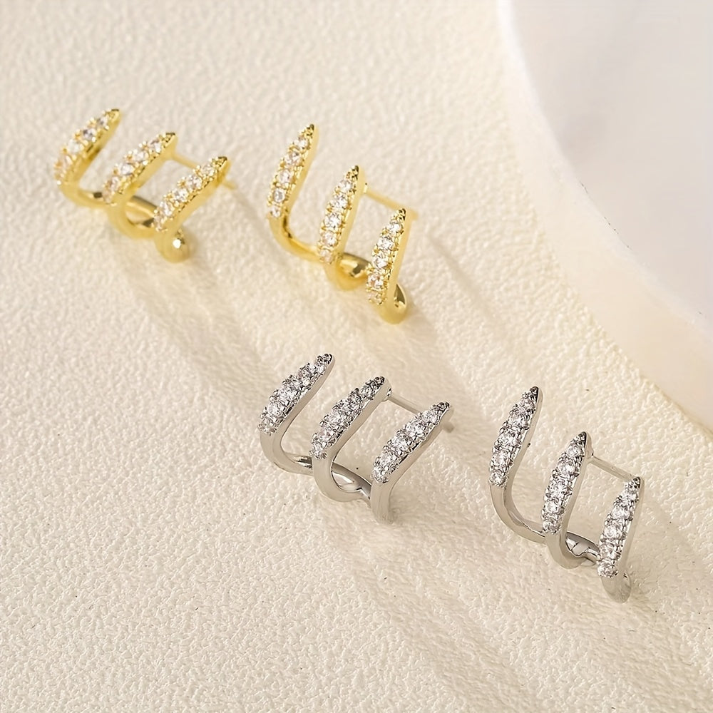 Boucles d'Oreilles Élégantes avec Strass à Trois Griffes