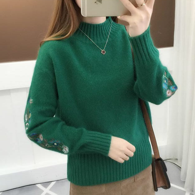 Andrée - Pull Brodé de Fleurs Épais
