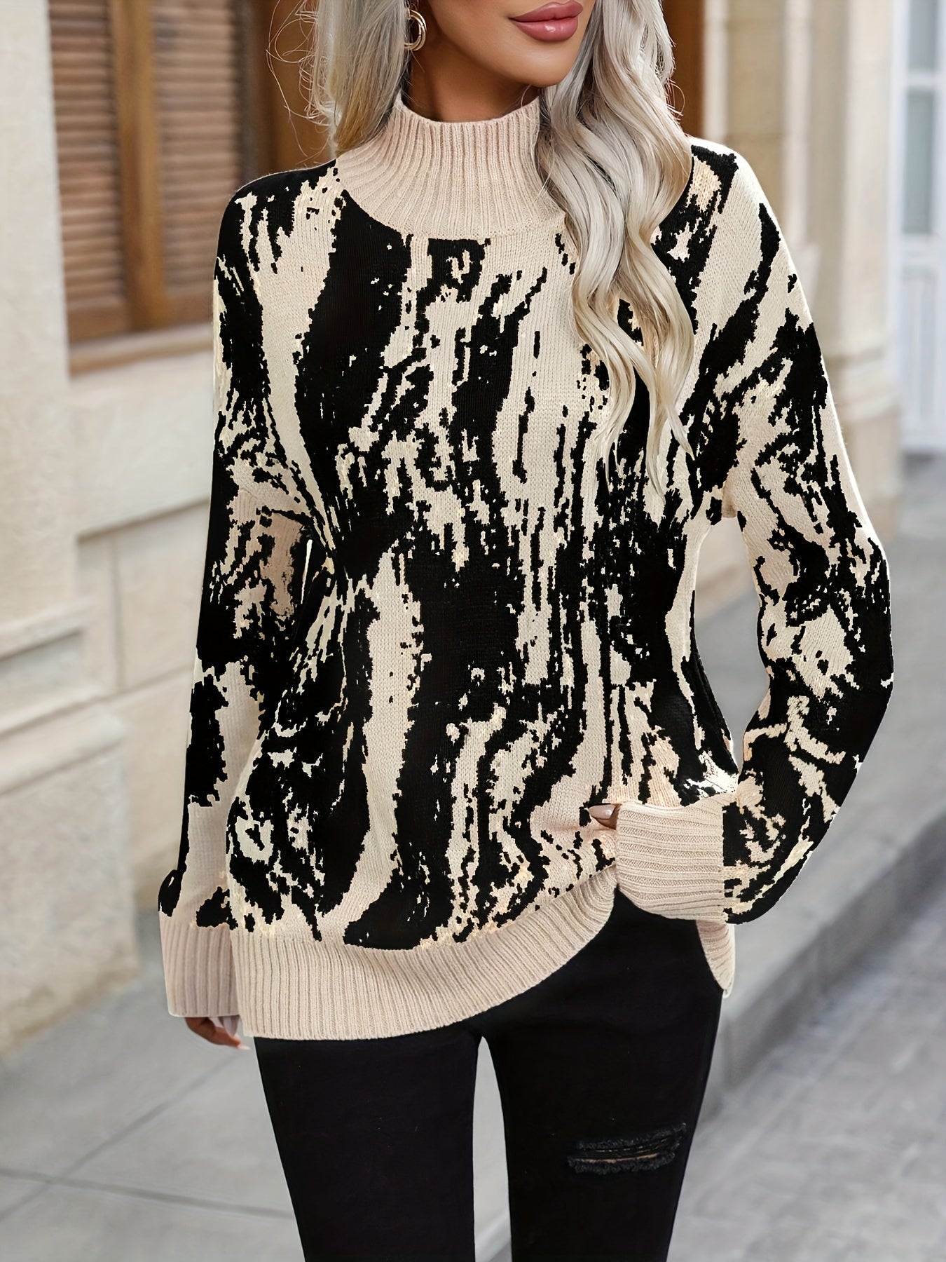 Nicole - Pull Col Montant Bicolore Élégant
