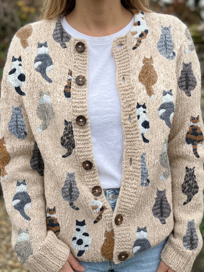 Yvette | Cardigan Douillet Motif Chats