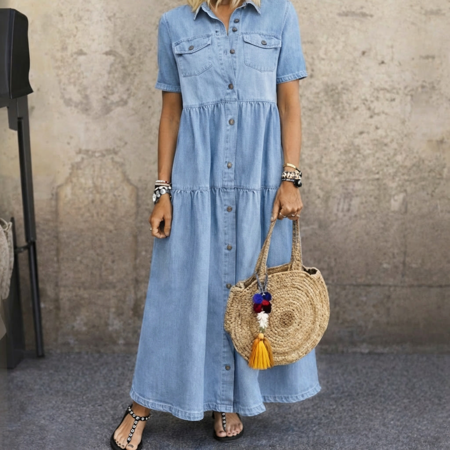 Monique | Robe Chemise Maxi Élégante