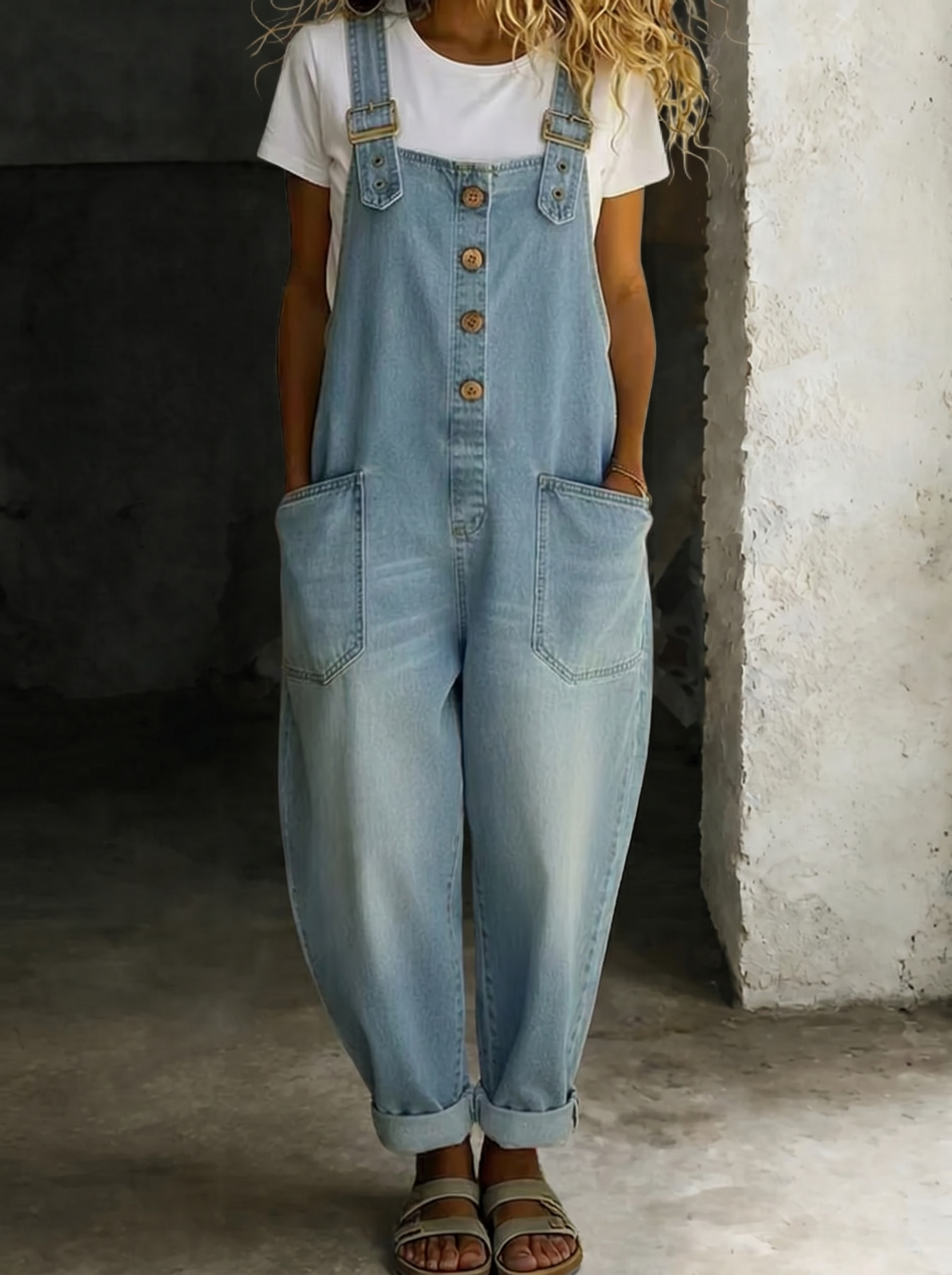CARMEN | Combinaison en denim vintage en coton doux avec des bretelles réglables
