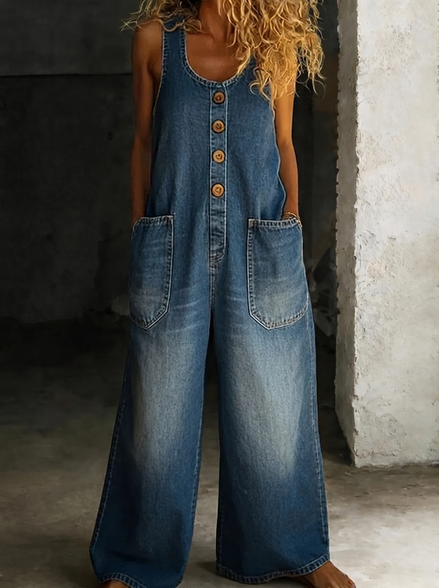 VALENTINA | Salopette en denim en coton vintage lavé
