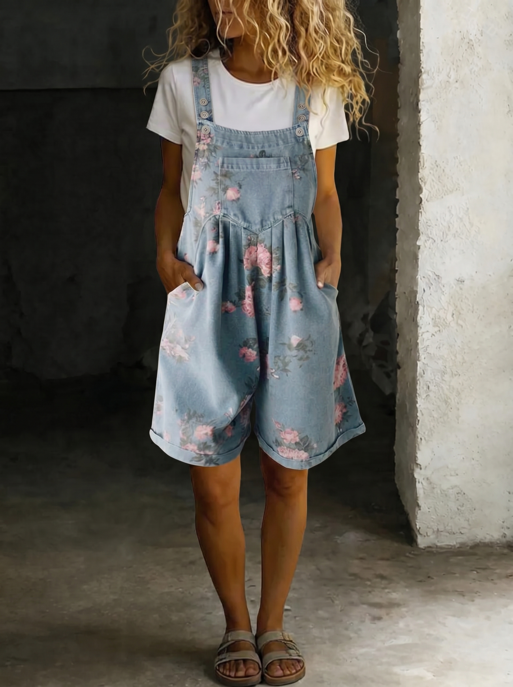 ADRIANA | Combinaison en denim à fleurs avec coton doux et lavage vintage