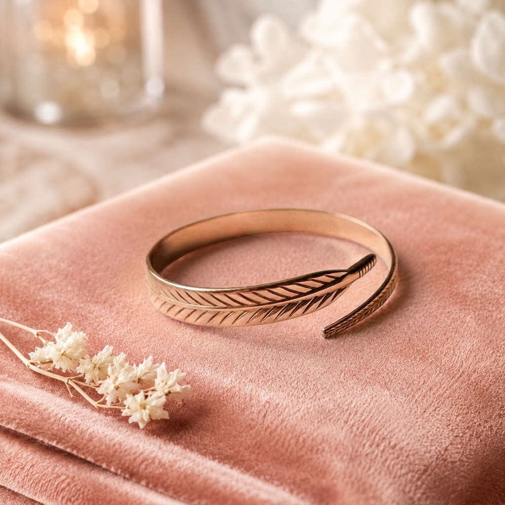 Élise | Bracelet en Cuivre Pur Feuille Élégante