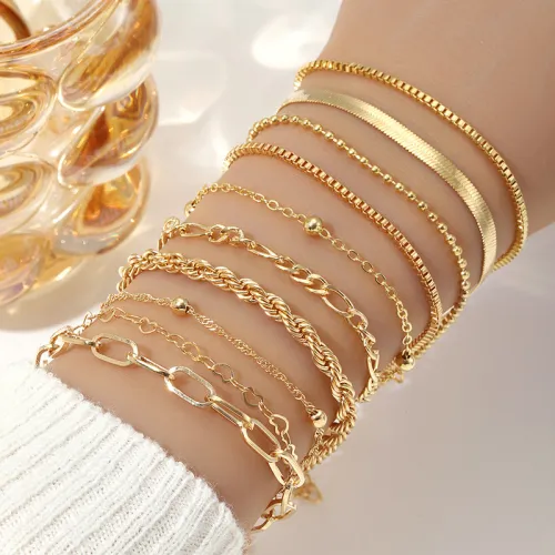 Bracelet Empilable Ensemble de Perles Dorées