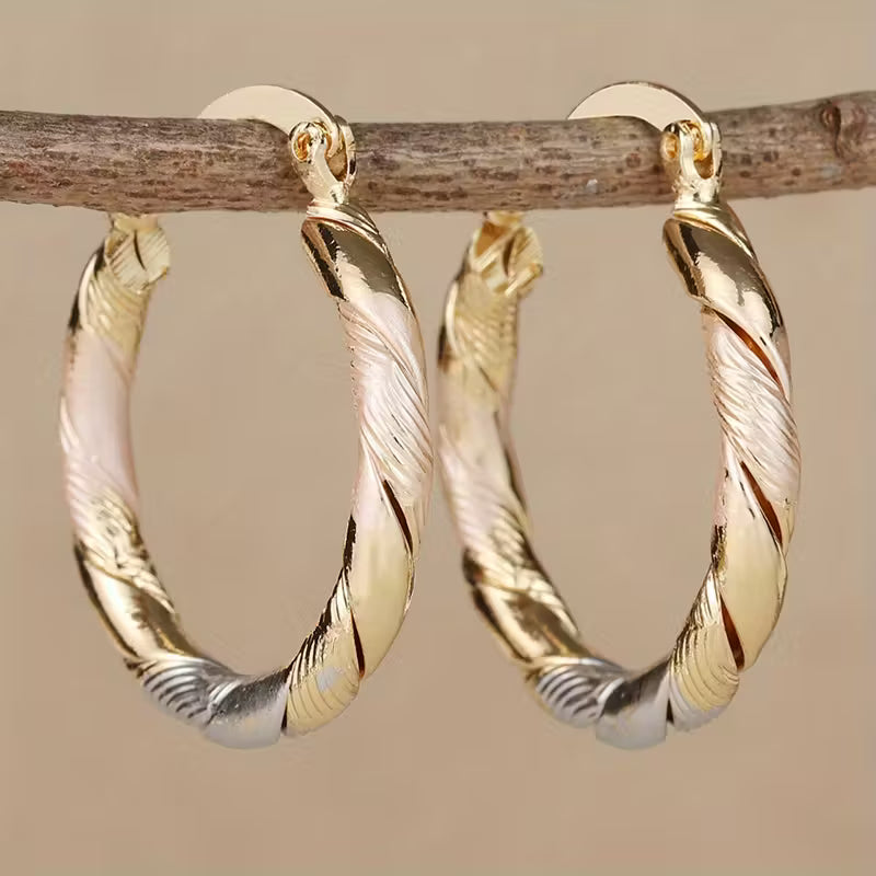 Boucles d'oreilles vintage créoles rondes en or, argent et rose
