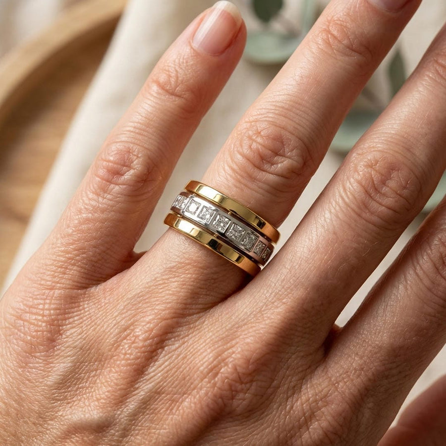 Bague en Zircon Cubique Bicolore en Or