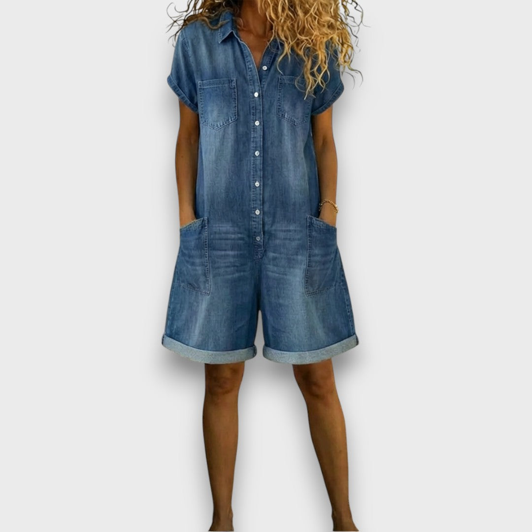 SOFIA | Salopette vintage courte en coton avec look denim