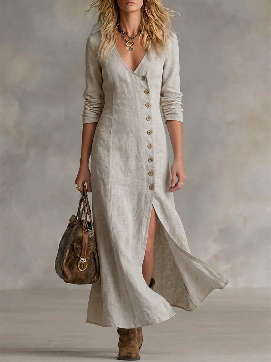 Hélène | Robe Maxi Élégante Boutonnée
