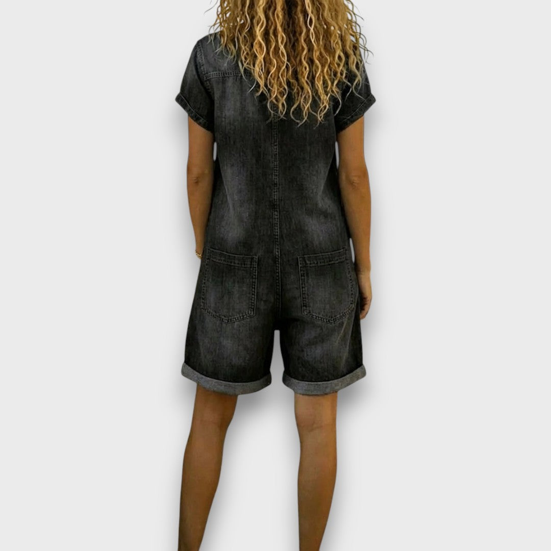 SOFIA | Salopette vintage courte en coton avec look denim