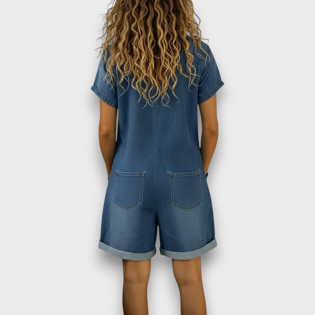 SOFIA | Salopette vintage courte en coton avec look denim
