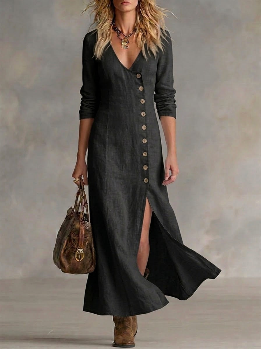 Hélène | Robe Maxi Élégante Boutonnée