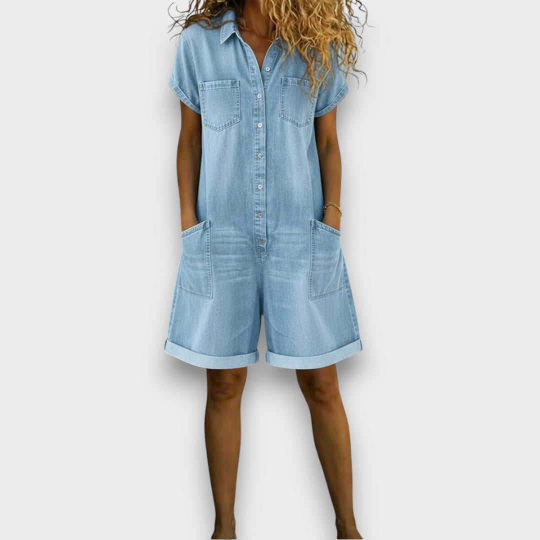 SOFIA | Salopette vintage courte en coton avec look denim