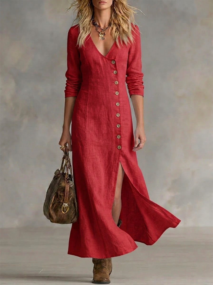Hélène | Robe Maxi Élégante Boutonnée