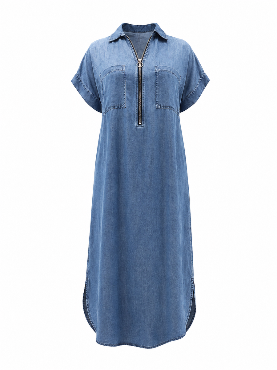 Galoria - Robe chemise denim femme avec zip et poches