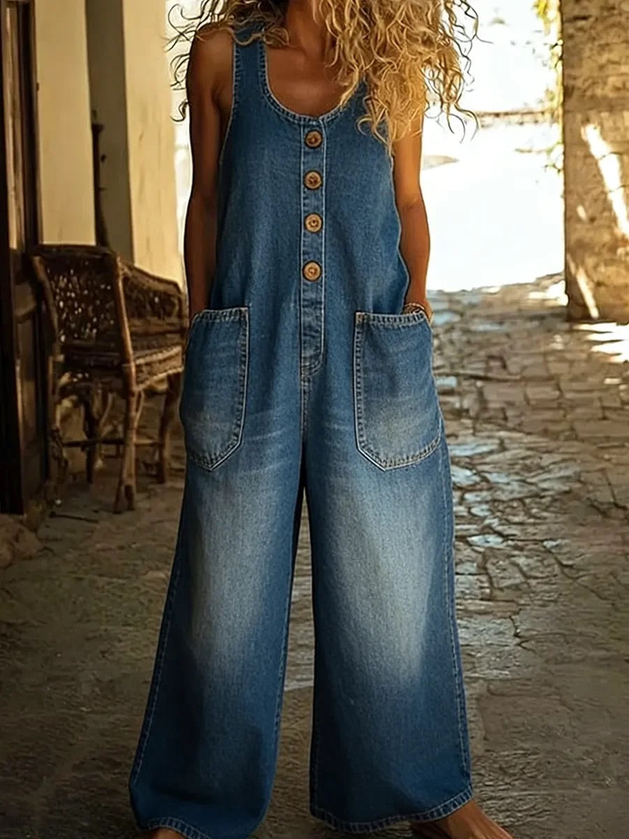 VALENTINA | Salopette en denim en coton vintage lavé