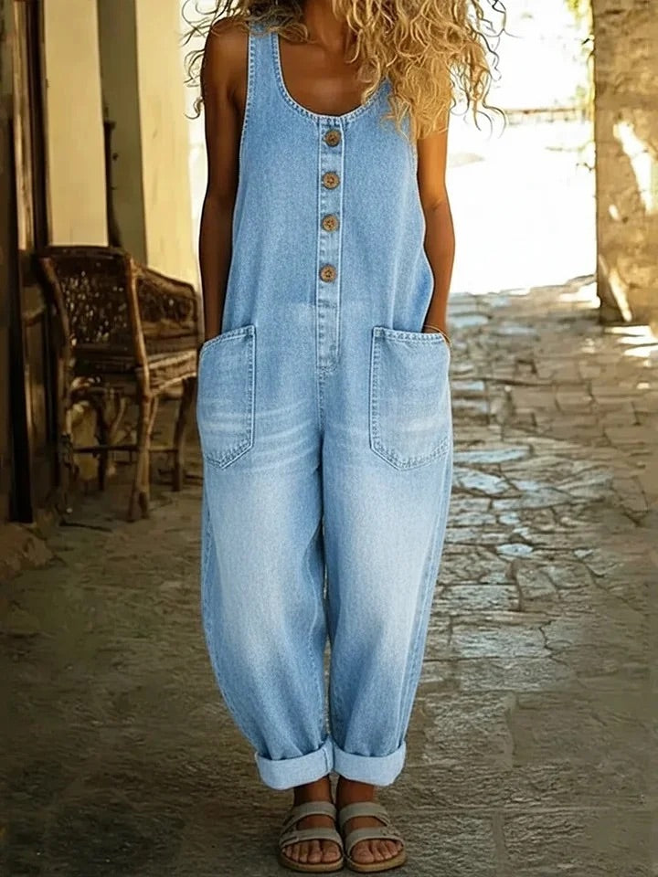VALENTINA | Salopette en denim en coton vintage lavé