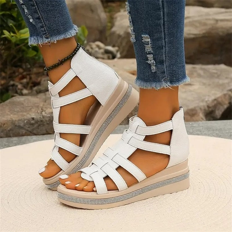 Tina - Sandales à Semelles Compensées avec Décoration en Strass