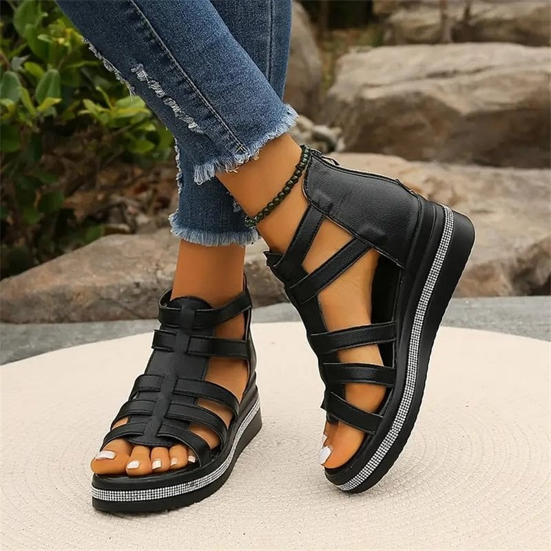Tina - Sandales à Semelles Compensées avec Décoration en Strass