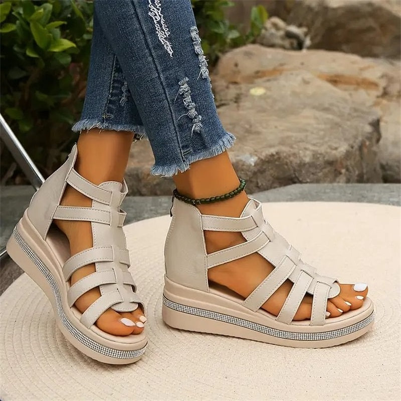 Tina - Sandales à Semelles Compensées avec Décoration en Strass
