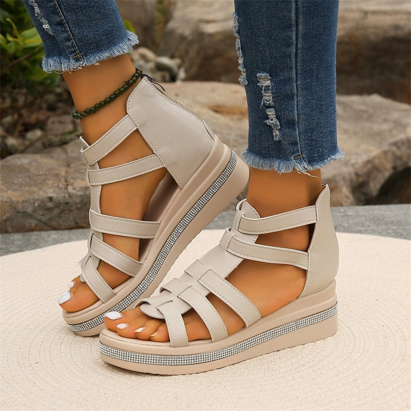 Tina - Sandales à Semelles Compensées avec Décoration en Strass