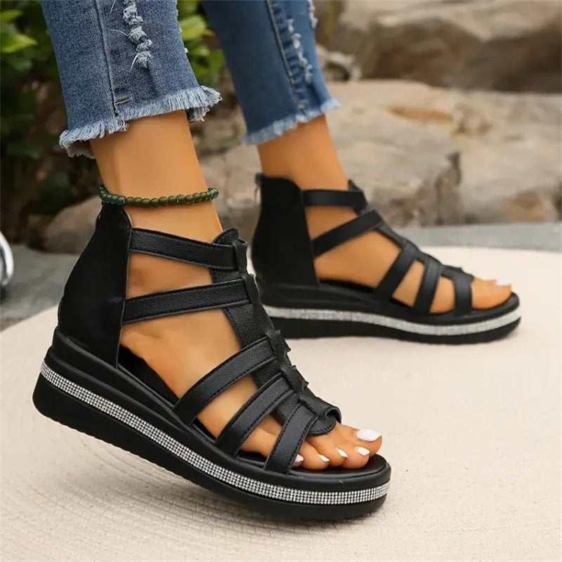 Amira - Sandales à Talon Wedge en Strass